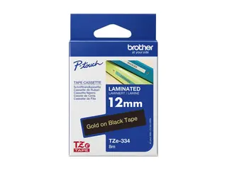 Brother TZe-334 - Selv-adhesiv - gull p&#229; sort Rull (1,2 cm x 8 m) 1 kassett(er) laminert teip - for Brother P-Touch Cube PT-P300BTAD, PT-P910BT; Brother P-Touch EDGE PT-P750WVP and P-Touch models.