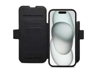 Screenor First - Lommebok for mobiltelefon 2-i-1 - MagSafe-samsvar - lær, termoplast-polyuretan (TPU) - svart - for Apple iPhone 17 Pro Max