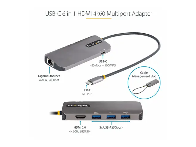 StarTech.com USB C Multiport Adapter, 4K 60Hz HDMI Video, 3-Port 5...