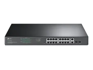 TP-Link JetStream TL-SG1218MPE - Switch - smart 16 x 10/100/1000 (PoE+) + 2 x Gigabit SFP - rackmonterbar - PoE+ (192 W) - AC 100 - 240 V