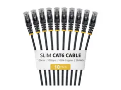 Startech - Koblingskabel - RJ-45 (hann) til RJ-45 (hann) 1 m - 3.6 mm - UTP - CAT 6 - IEEE 802.3bt Type 4 - halogenfri, 100W PoE support, uten hindringer, flertrådet, slank, formstøpt - svart (en pakke 10)