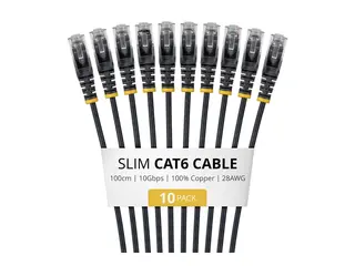 Startech - Koblingskabel - RJ-45 (hann) til RJ-45 (hann) 1 m - 3.6 mm - UTP - CAT 6 - IEEE 802.3bt Type 4 - halogenfri, 100W PoE support, uten hindringer, flertrådet, slank, formstøpt - svart (en pakke 10)