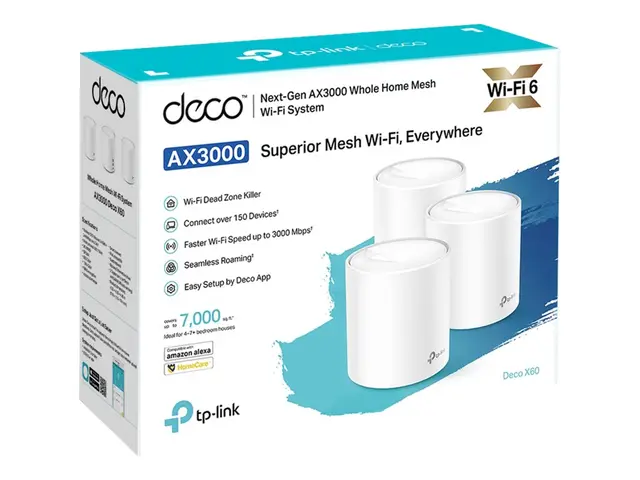 TP-Link Deco X60 - Wi-Fi-system (3 rutere) 1GbE Wi-Fi 6 Dobbeltbånd
