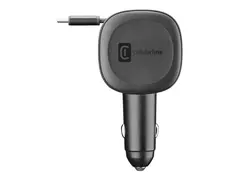 Cellularline - Bilstrømadapter - retraktabel 60 watt - 3 A - QC, PD (24-stifts USB-C (hunn), 24 pin USB-C (male), USB-type A) - svart