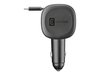 Cellularline - Bilstrømadapter - retraktabel 60 watt - 3 A - QC, PD (24-stifts USB-C (hunn), 24 pin USB-C (male), USB-type A) - svart