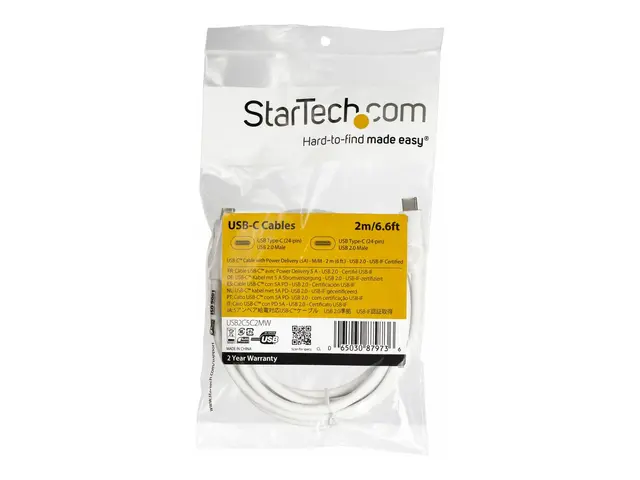 StarTech.com USB C to Cable - 6 ft / 2m 5A PD M/M White 2.0 USB-IF...