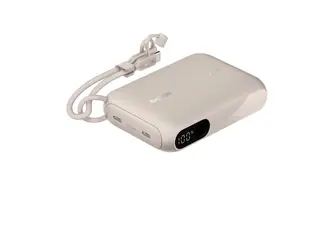 Belkin BoostCharge - Strømbank med skjerm - 10000 mAh - 20 watt - PD - 2 utgangskontakter (USB-C) - på kabel: USB-C - sand