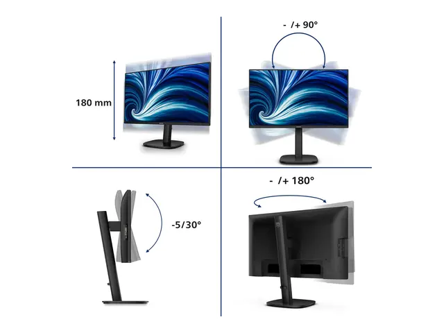 Philips 24B2N3200D - 3000 Series - LED-skjerm 24" - 1920 x 1200 WUXGA @ 100 Hz - IPS - 300 cd/m² - 1500:1 - 4 ms - HDMI, VGA, DisplayPort - høyttalere - svart 
