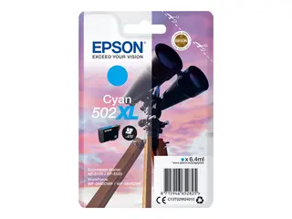 Epson 502XL - 6.4 ml - høykapasitets - cyan original - blære med RF/lyd-alarm - blekkpatron - for Expression Home XP-5100, XP-5150; WorkForce WF-2860, WF-2865DWF, WF-2880DWF, WF-2885DWF