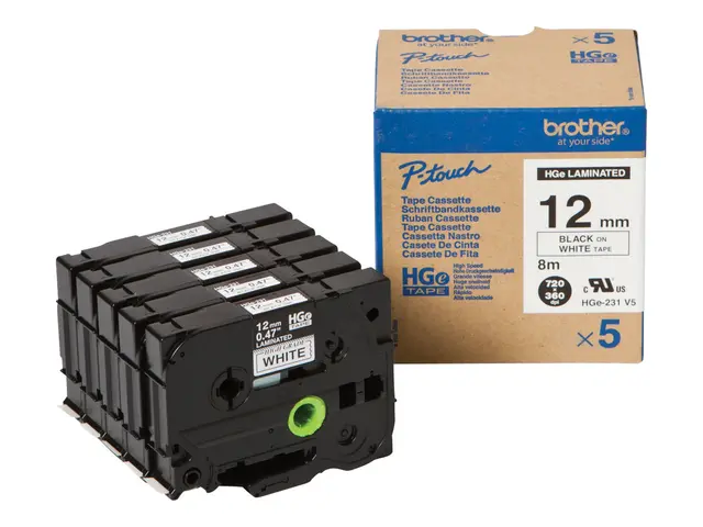 Brother HGE-231V5 - Svart på hvitt Rull (1,2 cm x 8 m) 5 kassett(e...