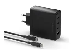 dbramante1928 re-charge IT - Strømadapter 140 watt - PD 3.0, Power Delivery 3.1, QC 3.0 - 4 utgangskontakter (3 x USB-C, USB) - svart - med USB-C-kabel (2m)