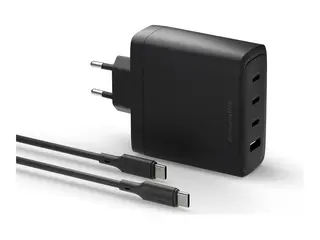 dbramante1928 re-charge IT - Strømadapter 140 watt - PD 3.0, Power Delivery 3.1, QC 3.0 - 4 utgangskontakter (3 x USB-C, USB) - svart - med USB-C-kabel (2m)