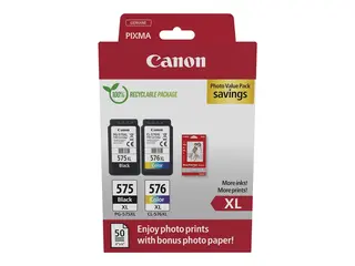 Canon PG-575XL/CL-576XL Photo Paper Value Pack 2-pack - Høy ytelse - svart, farge (cyan, magenta, gul) - original - hengeboks - blekkpatron/papirsett - for PIXMA TR4750i, TR4751i, TR4755i, TS3550i, TS3551i