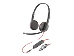 Poly Blackwire 3225 - Blackwire 3200 Series hodesett - on-ear - kablet - 3,5 mm jakk, USB-C - svart - Certified for Skype for Business, Cisco Jabber Certified, Avaya Certified, UC-sertifisert