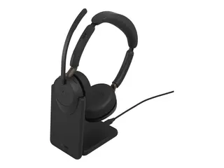 Jabra Evolve3 65 MS Stereo - Hodesett - on-ear Bluetooth - trådløs, kablet - USB-C via Bluetooth-adapter, USB-C - med ladestativ - Optimized for Microsoft Teams