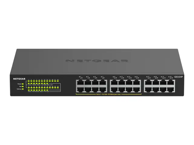 NETGEAR GS324P - Switch ikke-styrt 16 x 10/100/1000 (PoE+) + 8 rac...