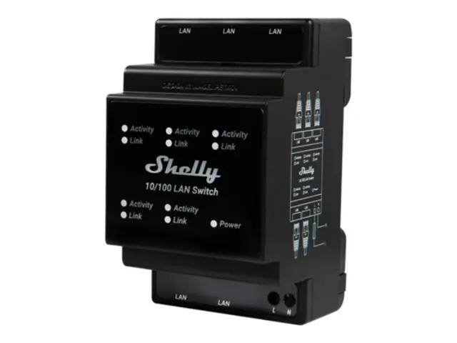 Shelly LAN Switch - Switch - 10/100Mbps - 5 x 10/100 - DIN-skinnem...