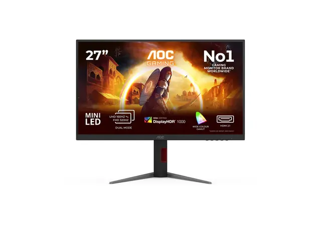 AOC Gaming U27G4XM - LED-skjerm - gaming 27" - 3840 x 2160 4K UHD (2160p) @ 160 Hz - Fast IPS - 1000 cd/m² - 1000:1 - DisplayHDR 1000 - 1 ms - 2xHDMI, DisplayPort - svart, rød 