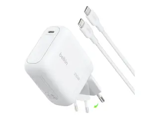 Belkin BoostCharge - Strømadapter - GaN - 100 watt PD 3.2, QC 5.0, AVS, UFCS, Hypercharge, FC 2.0, Fast Charge (USB-C) - på kabel: USB-C - hvit