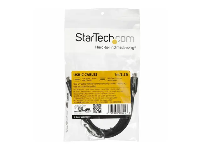 StarTech.com USB C To Cable - 3 ft / 1m USB-IF Certified 5A PD 2.0...