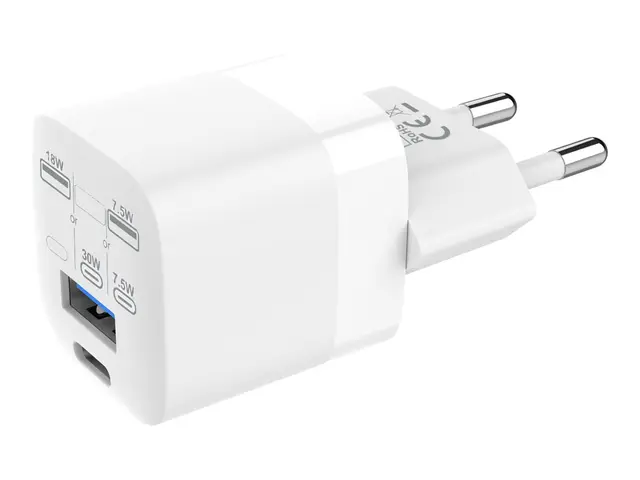 Vision - Strømadapter 30 watt 3 A QC 3.0 2 utgangskontakter (USB-C...