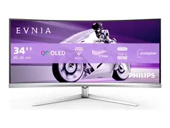 Philips Evnia 8000 34M2C8600 - OLED-skjerm gaming - kurvet - 34&quot; - 3440 x 1440 WQHD @ 175 Hz - 1000 cd/m&#178; - 1000000:1 - DisplayHDR 400 True Black - 0.1 ms - 2xHDMI, DisplayPort, USB-C - h&#248;yttalere - hvit