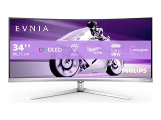 Philips Evnia 8000 34M2C8600 - OLED-skjerm gaming - kurvet - 34&quot; - 3440 x 1440 WQHD @ 175 Hz - 1000 cd/m&#178; - 1000000:1 - DisplayHDR 400 True Black - 0.1 ms - 2xHDMI, DisplayPort, USB-C - h&#248;yttalere - hvit