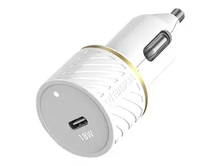 OtterBox - Bilstrømadapter - 18 watt - 3 A PD 3.0 (USB-C) - på kabel: Lightning - skystøvhvit