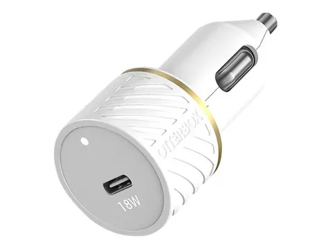 OtterBox - Bilstr&#248;madapter - 18 watt - 3 A PD 3.0 (24 pin USB-C) - p&#229; kabel: Lightning - skyst&#248;vhvit