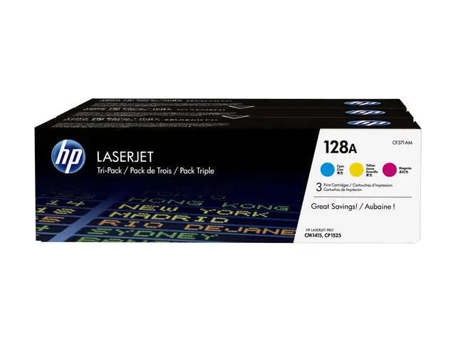 HP 128A - 3-pack - gul, cyan, magenta - original - LaserJet - tone...