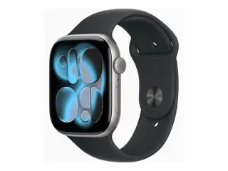 Apple Watch Series 11 (GPS) - 46 mm - space gray aluminum smartklokke med sportsb&#229;nd - fluorelastomer - svart - b&#229;ndbredde: S/M - 64 GB - Bluetooth, Wi-Fi 4, UWB - 37.8 g