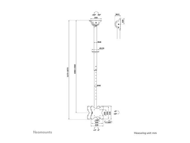 Neomounts CL35-340BL22 - Monteringssett (takmontering) full bevege...