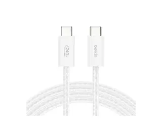 Belkin BoostCharge - USB-kabel USB-C (hann) til USB-C (hann) - DC 48 V - 5 A - 1.5 m - USB Power Delivery (240 W), flettet kabel - hvit (en pakke 2)