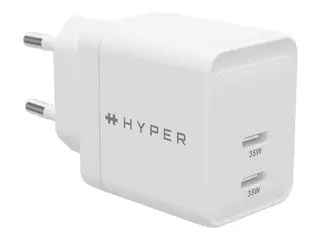 HyperJuice - Strømadapter - GaN - 35 watt QC 3.0, Power Delivery 3.0 + PPS - 2 utgangskontakter (USB-C) - hvit - Europa