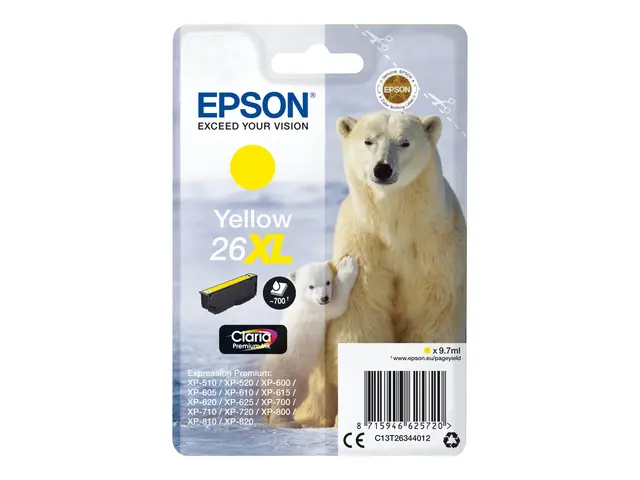 Epson 26XL - 8.7 ml XL gul original blister blekkpatron for Expres...