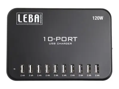 LEBA NoteCharge - Strømadapter - 2.4 A - 10 utgangskontakter (USB)