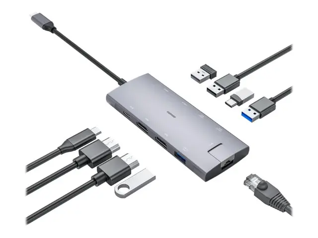 Elivi PRO 9 in 1 - dokkingstasjon USB-C 2 x HDMI 1GbE