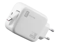 Cellularline - Strømadapter - retraktabel 30 watt - PD, Fast Charge - 2 utgangskontakter (24-stifts USB-C (hunn), 24 pin USB-C (male))