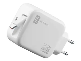 Cellularline - Strømadapter - retraktabel 30 watt - PD, Fast Charge - 2 utgangskontakter (24-stifts USB-C (hunn), 24 pin USB-C (male))