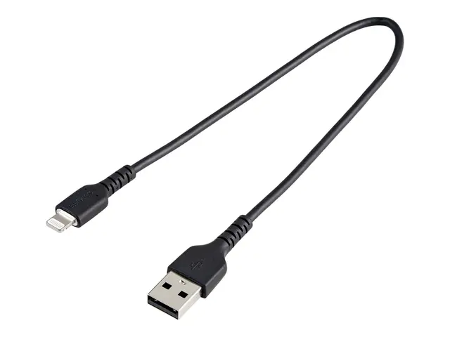 StarTech.com 12 in(30cm) Durable Black USB-A to Lightning Cable, H...