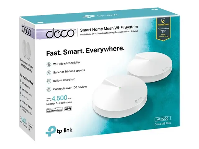 TP-Link Deco M9 Plus - Wi-Fi-system (2 rutere) inntil 4500 kvadrat...