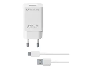 Cellular Line Adaptive Fast Charger Kit Str&#248;madapter - 15 watt (USB) - p&#229; kabel: USB-C - hvit