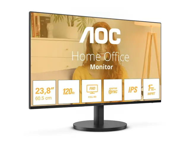 AOC Basic-line 24B3HA2 - LED-skjerm 24" (23.8" synlig) - 1920 x 1080 Full HD (1080p) @ 100 Hz - IPS - 250 cd/m² - 1 ms - HDMI, VGA - høyttalere - svart 