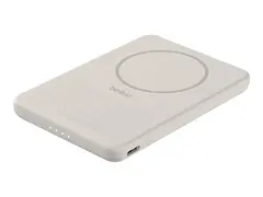 Belkin BoostCharge - Strømbank - slank, magnetisk 5000 mAh - 7.5 watt - Fast Charge (USB-C) - på kabel: USB-C - sand