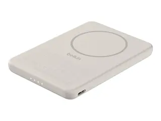 Belkin BoostCharge - Strømbank - slank, magnetisk 5000 mAh - 7.5 watt - Fast Charge (USB-C) - på kabel: USB-C - sand