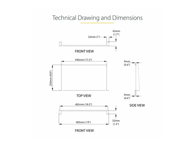 Startech 1U Fixed Server Rack Mount Shelf, 10in Deep Steel Univers...