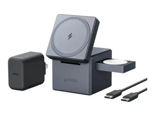 Anker 3-in-1 Cube - Tr&#229;dl&#248;st ladestativ med MagSafe + AC-str&#248;madapter - 15 watt - MFI-sertifisert - svart