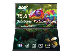 Acer PD163Qsmiuux - PD3 Series - LED-skjerm 16" (15.6" synlig) - portabel - 1920 x 1080 Full HD (1080p) @ 60 Hz - IPS - 250 cd/m² - 800:1 - 8 ms - Mini HDMI, 2xUSB-C - høyttalere - sølv