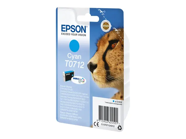 Epson T0712 - 5.5 ml - cyan - original - blære med RF/lyd-alarm - ...
