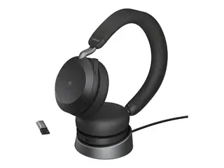 Jabra Evolve2 75 - Hodesett - on-ear Bluetooth - tr&#229;dl&#248;s - aktiv st&#248;ydemping - USB-A - lydisolerende - svart - med ladestativ - Certified for Microsoft Teams